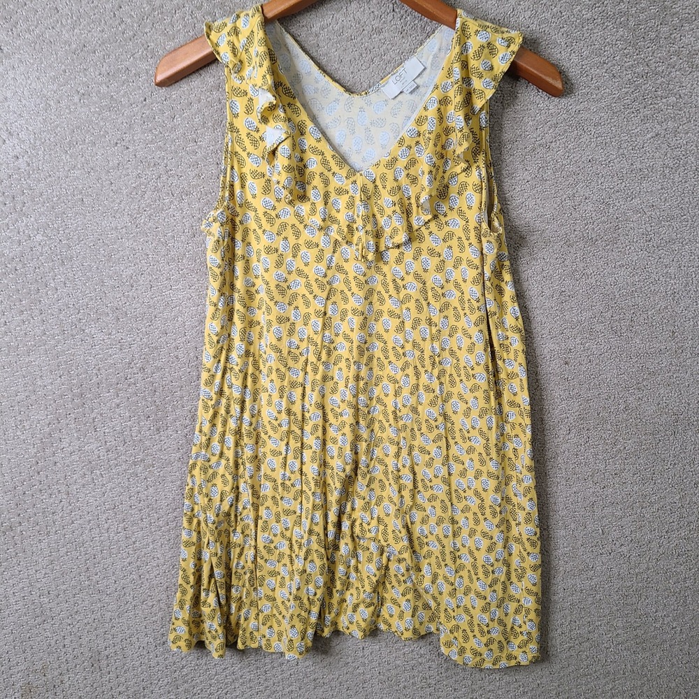 Loft Top Womens MP Yellow Pineapple Ruffle V Neck Sleeveless Rayon Casual Summer